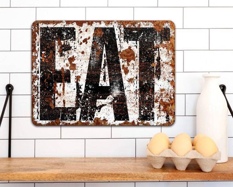 Rustic Distressed Metal Kitchen Sign For Farmhouse Style Outdoor & Indoor Decor