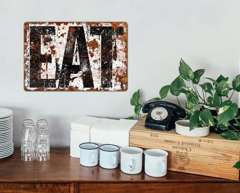 Rustic Distressed Metal Kitchen Sign For Farmhouse Style Outdoor & Indoor Decor