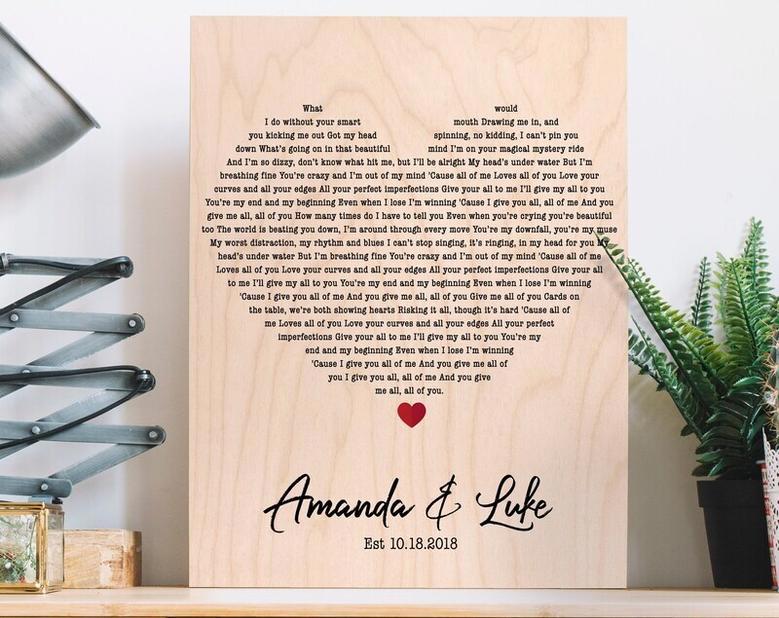 Personalized Heart-Shaped Wedding Song Lyrics Canvas Art For Anniversary Gift