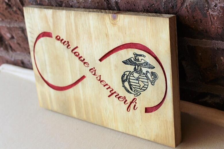 Infinity Love Carved Wood Sign For USMC Girlfriend Marine Wife With Semper Fi Theme