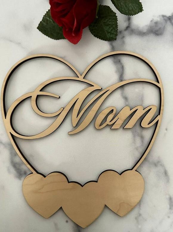 Personalized Mom Wood Sign Gift - Mother's Day & Birthday Present For Her, Heart Design Home Decor