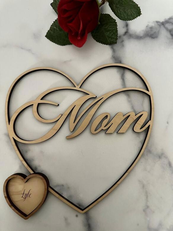 Personalized Mom Wood Sign Gift - Mother's Day & Birthday Present For Her, Heart Design Home Decor