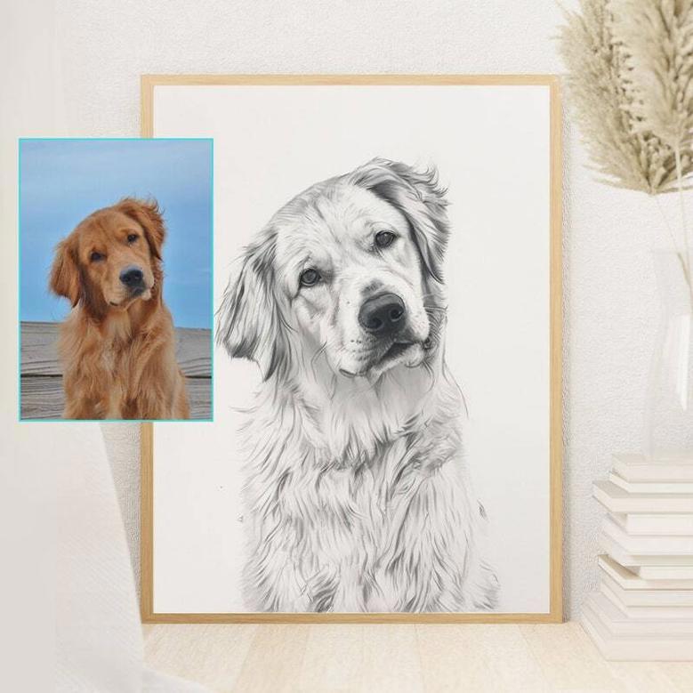 Custom Dog Canvas - Pencil Sketch Portrait For Dog Owners, Perfect Gift For Dog Dad Or Mom, Multiple Dogs Option