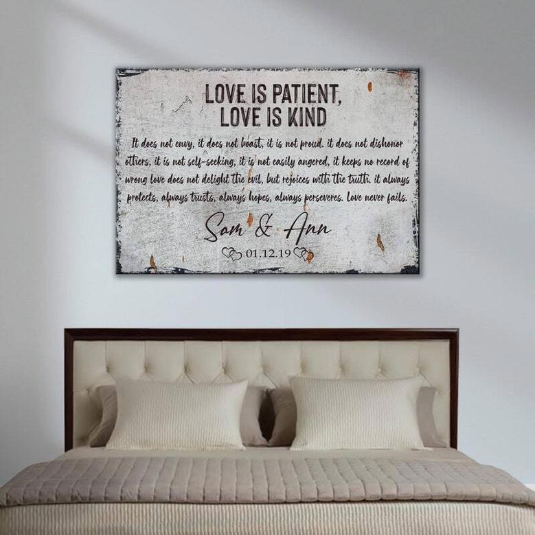 Valentine-Themed Personalized Love Is Patient Metal Sign - Thoughtful Wedding & Anniversary Gift For Couples Decor