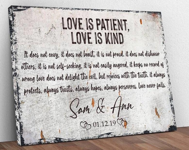 Valentine-Themed Personalized Love Is Patient Metal Sign - Thoughtful Wedding & Anniversary Gift For Couples Decor