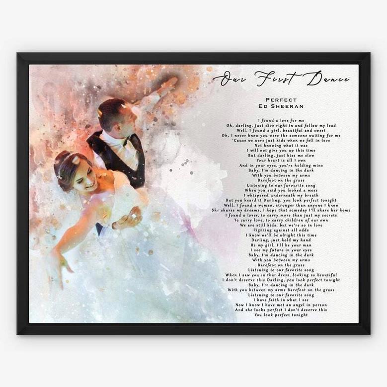 Custom Framed Canvas With Wedding Song Lyrics - Romantic Anniversary Or First Dance Keepsake For Couples