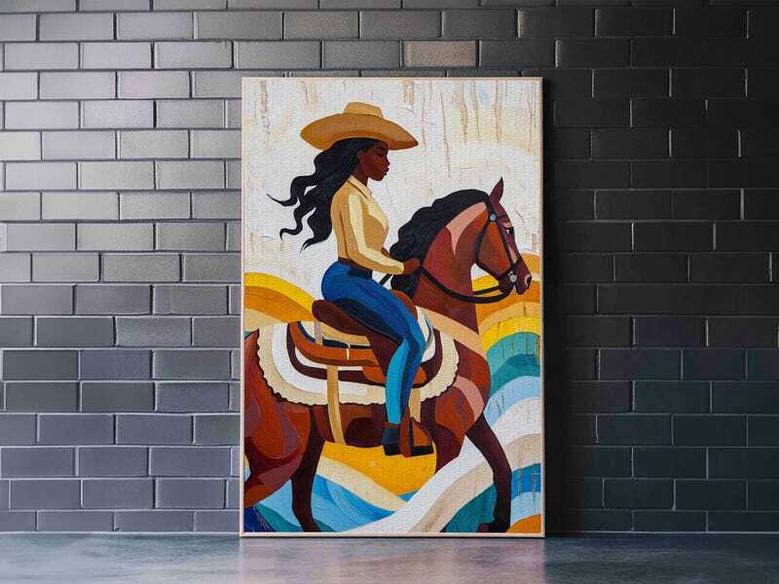 Pop Art Black Cowgirl Canvas Print Afrocentric Rustic Farmhouse Wall Art For Living Room