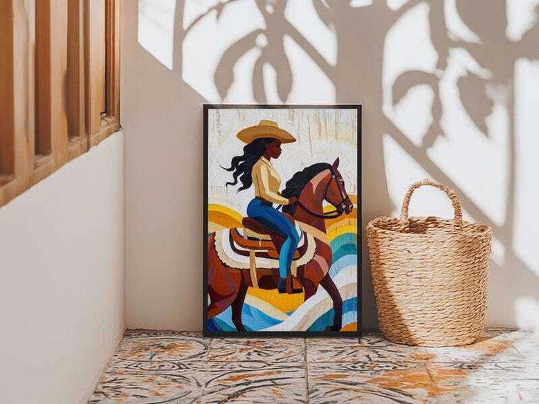 Pop Art Black Cowgirl Canvas Print Afrocentric Rustic Farmhouse Wall Art For Living Room