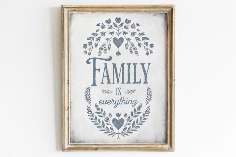 Vintage 'Family Is Everything' Canvas - Rustic Farmhouse Floral Quote For Kitchen Decor