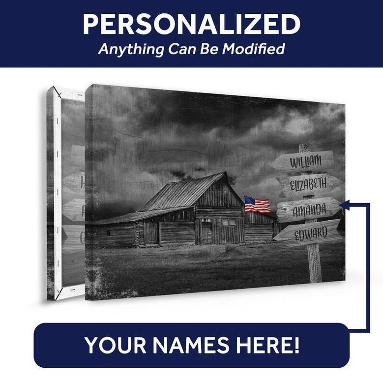 Personalized Rustic Farmhouse Canvas With Vintage Style American Flag For Living Room DéCor