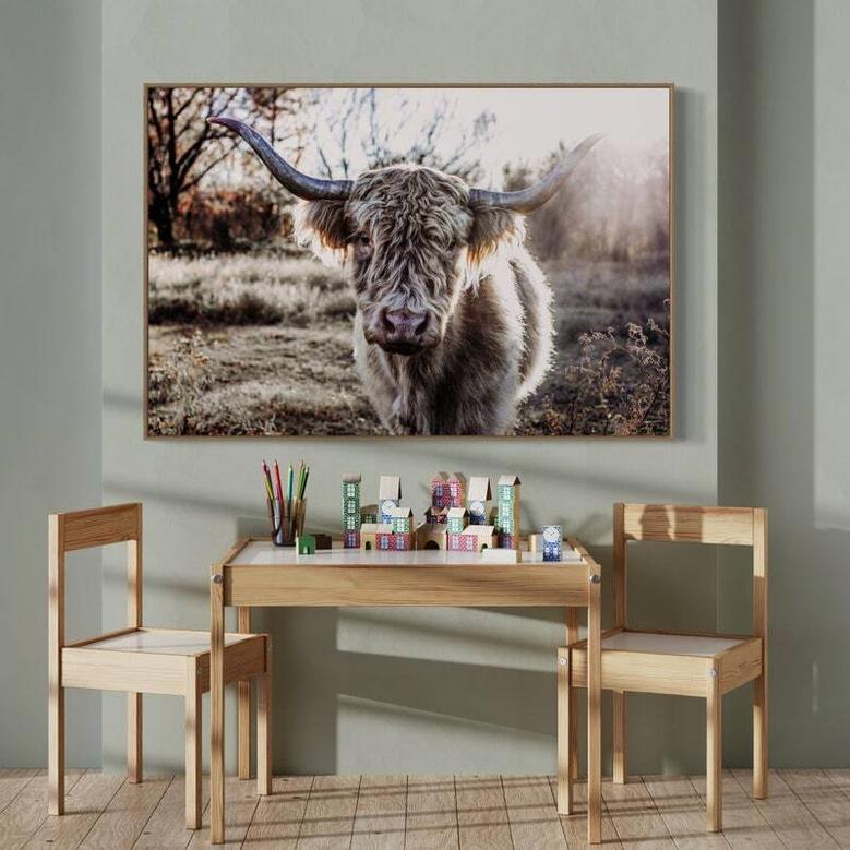 Rustic Farmhouse Highland Cow Canvas For Dining Room - Farmhouse Cattle Art