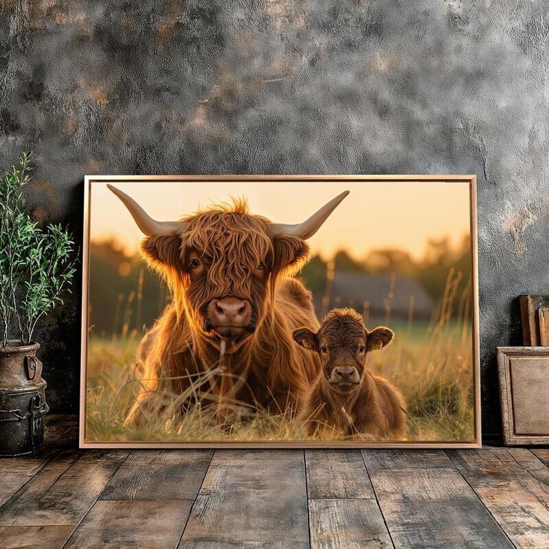 Personalized Rustic Farmhouse Highland Cow Canvas For Farmhouse Decor