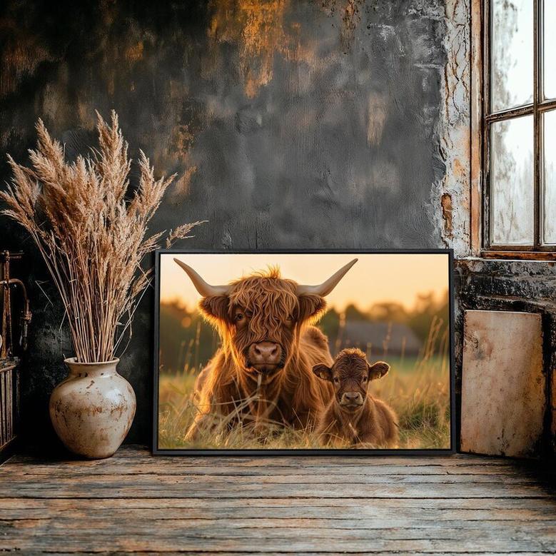 Personalized Rustic Farmhouse Highland Cow Canvas For Farmhouse Decor