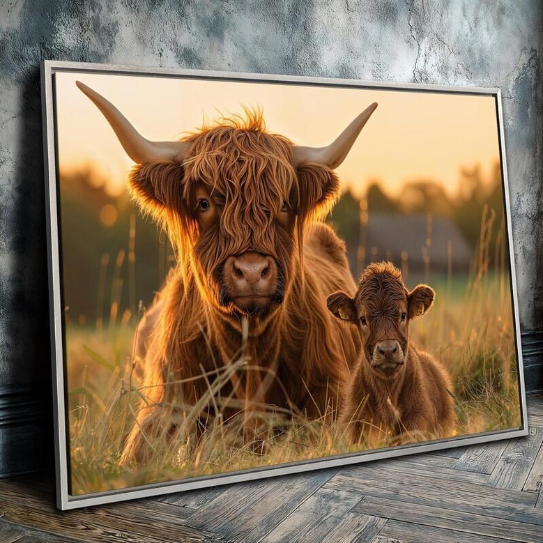 Personalized Rustic Farmhouse Highland Cow Canvas For Farmhouse Decor