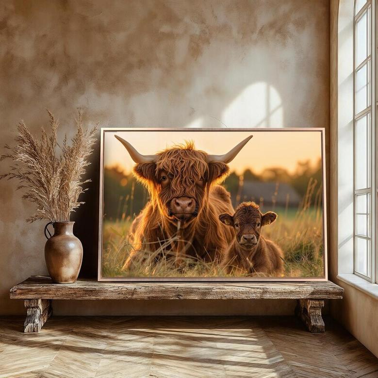 Personalized Rustic Farmhouse Highland Cow Canvas For Farmhouse Decor