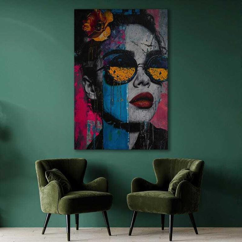 Contemporary Pop Art Canvas For Fashion Lovers - Trendy Women's Sunglasses Portrait Wall Decor