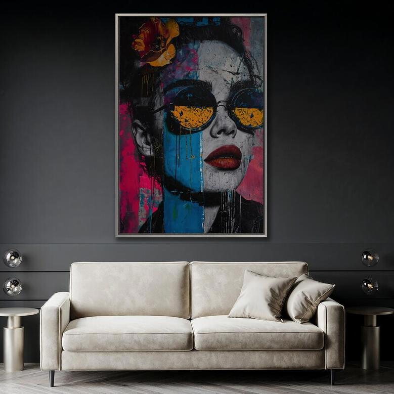 Contemporary Pop Art Canvas For Fashion Lovers - Trendy Women's Sunglasses Portrait Wall Decor