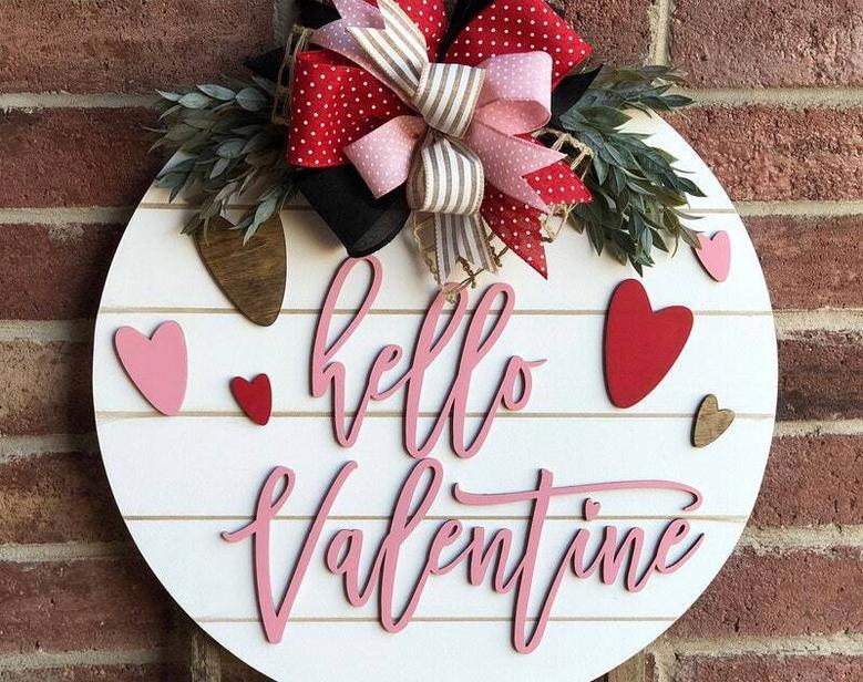 Personalized Valentine Wood Sign - Farmhouse Door Hanger For Front Porch Decor