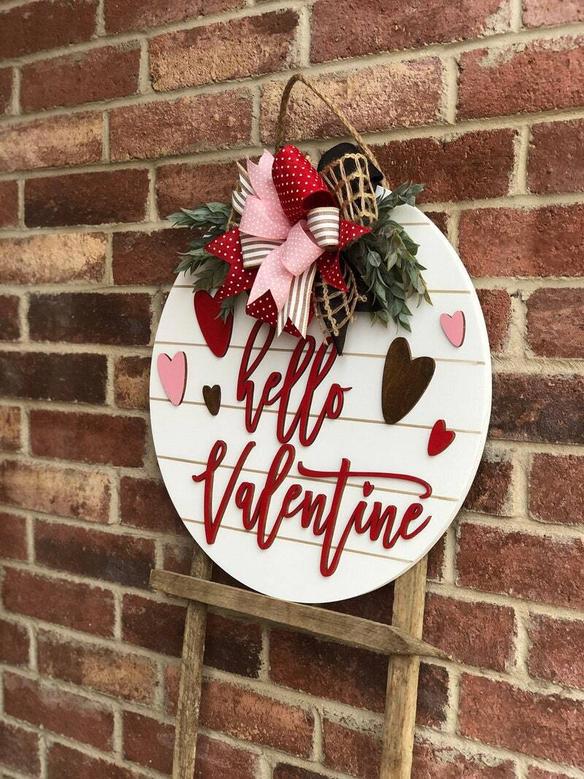 Personalized Valentine Wood Sign - Farmhouse Door Hanger For Front Porch Decor