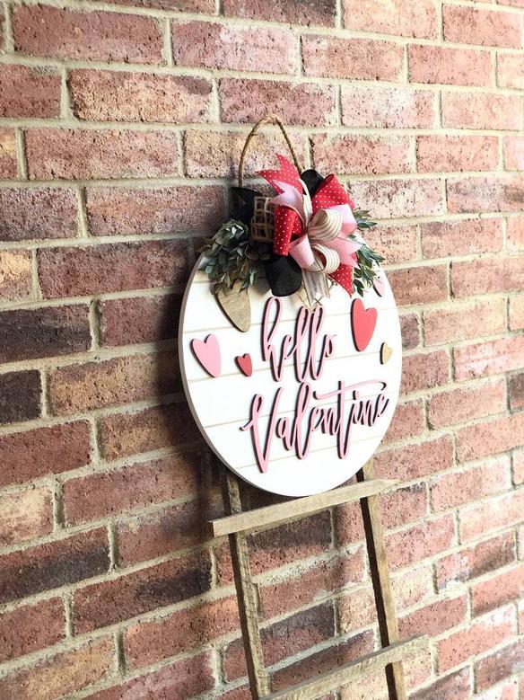 Personalized Valentine Wood Sign - Farmhouse Door Hanger For Front Porch Decor