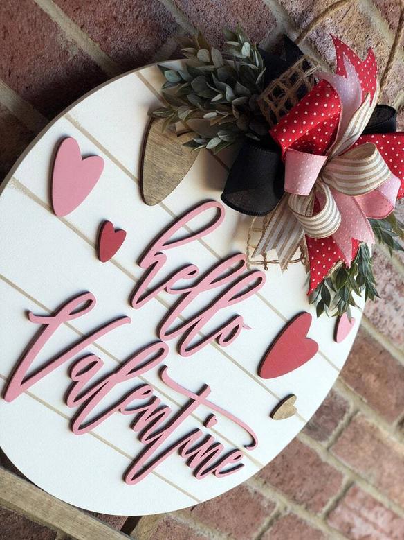 Personalized Valentine Wood Sign - Farmhouse Door Hanger For Front Porch Decor