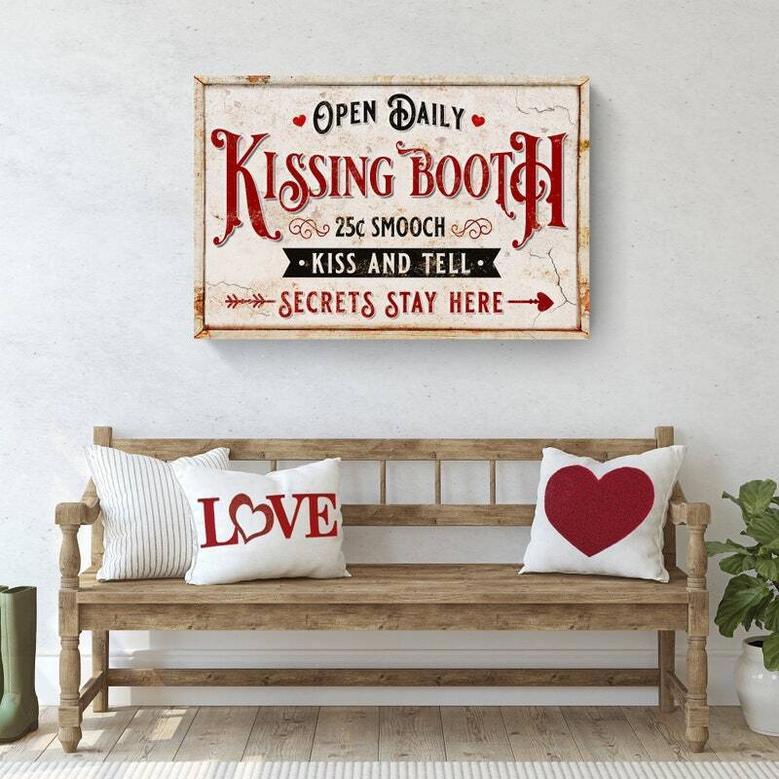 Charming Valentine Kissing Booth Canvas - Vintage Style For Modern Farmhouse DéCor