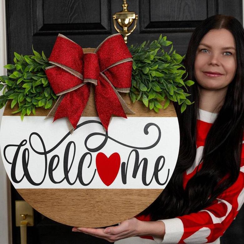 Valentine's Wood Sign Heart Theme - Door DéCor For Welcome & Love