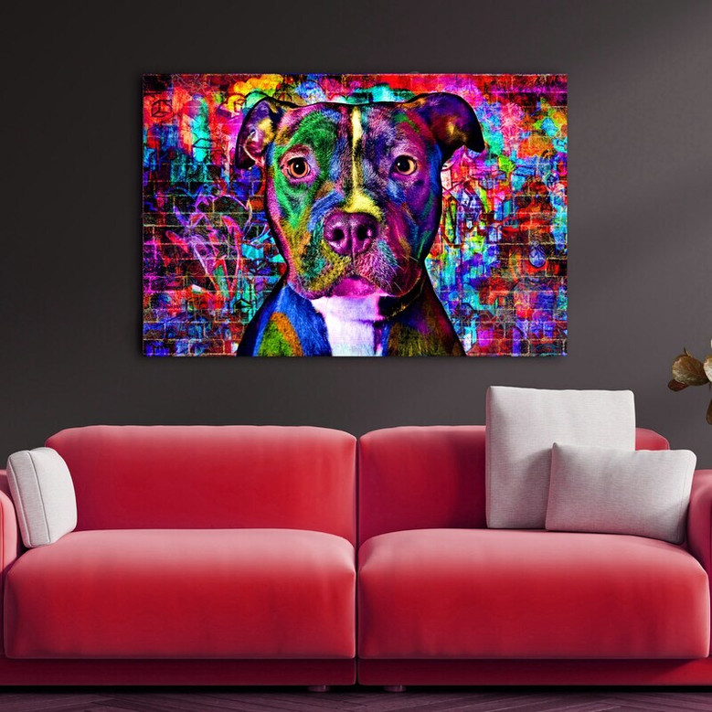 Vibrant Pit Bull Pop Art Canvas - Personalized Graffiti Wall Decor