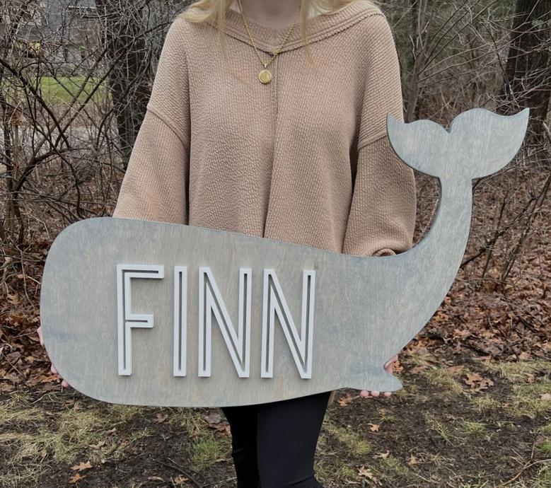 Adorable Whale Nursery Name Sign - Nautical Ocean Theme for Baby Room