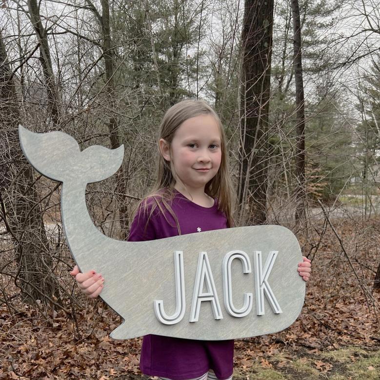 Adorable Whale Nursery Name Sign - Nautical Ocean Theme for Baby Room