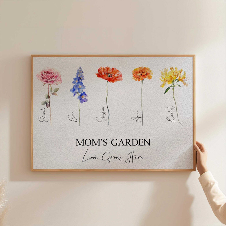 Mom's Garden Canvas With Birth Flowers - Heartfelt Personalized Gift For Mom - Living Room Decor