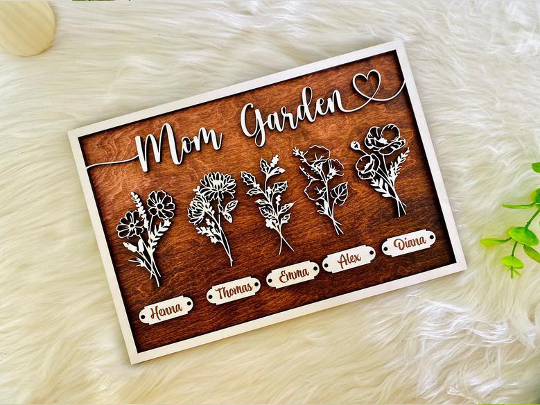 First Mom, Then Grandma Custom Flower Wooden Sign Gift for Grandma