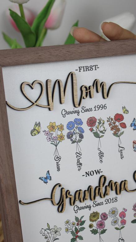 First Mom, Then Grandma Custom Flower Wooden Sign Gift for Grandma