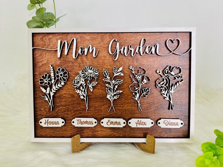 First Mom, Then Grandma Custom Flower Wooden Sign Gift for Grandma