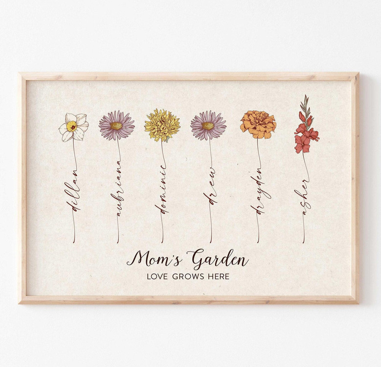 Canvas For Grandma Or Mom - Customized Mothers Day Gifts - Mom's Garden Theme - Custom Kid's Name