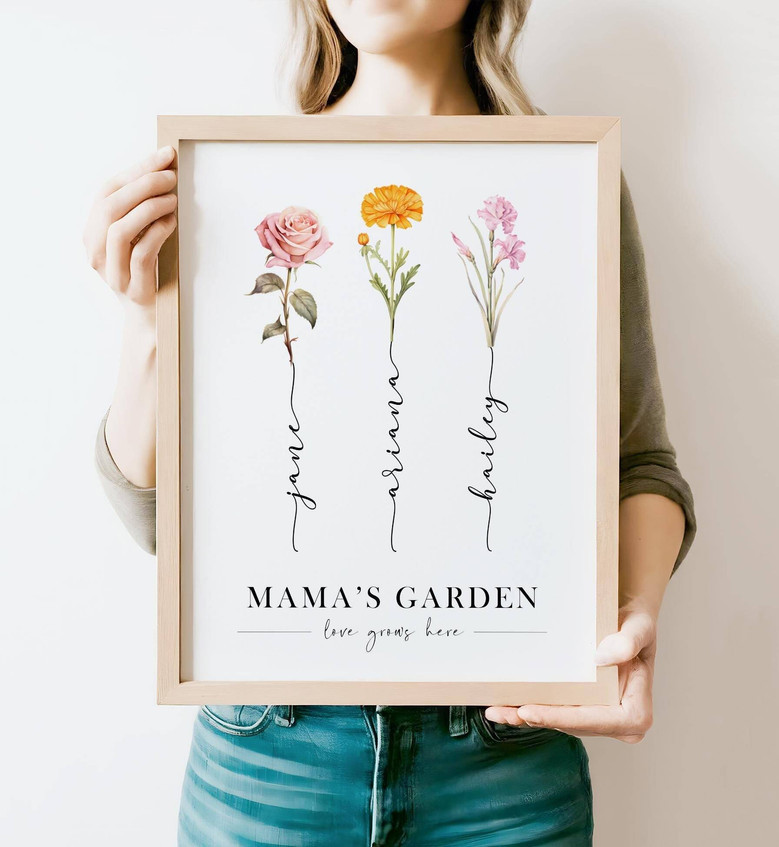 Thoughtful Mom's Garden Canvas Gift - Personalized Birth Flower Design For Grandma's Family Room