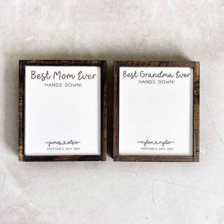 Best Mom Ever wooden plaque features painted child handprints, custom names and year; rustic Mother’s Day gift from kids Best Mom Ever wooden plaque features painted child handprints, custom names and year; rustic Mother’s Day gift from kids