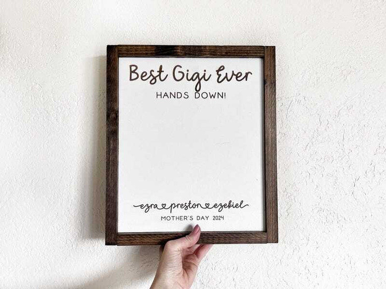 Best Mom Ever wood sign, personalized with children’s painted handprints, names, and year; meaningful Mother’s Day gift Best Mom Ever wood sign, personalized with children’s painted handprints, names, and year; meaningful Mother’s Day gift