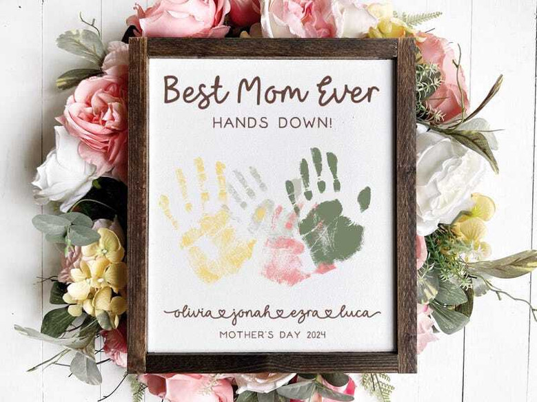 Best Mom Ever wood sign with kids’ handprints, personalized names and date, heartfelt Mother’s Day gift from children Best Mom Ever wood sign with kids’ handprints, personalized names and date, heartfelt Mother’s Day gift from children