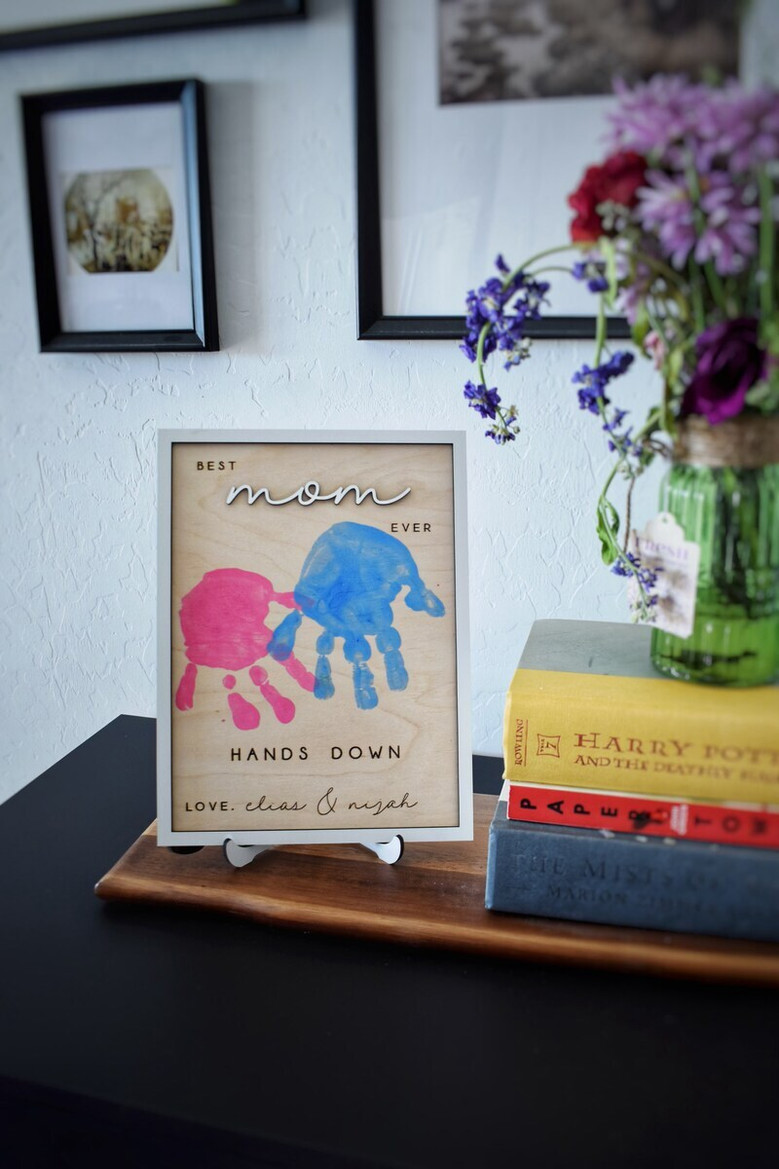 Celebrate Best Mom Ever With Handprint Wood Sign - Personalized Mothers Day Gifts