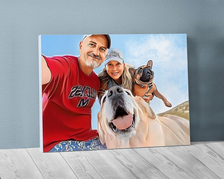 Personalized mother and baby canvas, black and white silhouette, landscape, living room decor, Mother’s Day gift from kids