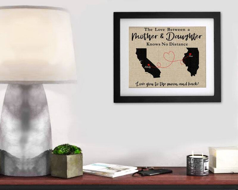 Heartfelt long-distance mom canvas print, meaningful Mother's Day gift from daughter to mom, sentimental home wall decor