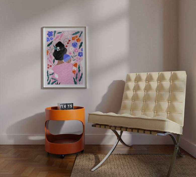 Mother and baby personalized canvas featuring watercolor illustration, custom names and date, first Mother’s Day gift