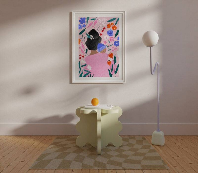 Mother and baby personalized canvas in hand-drawn sketch style, custom names and date, sweet nursery wall art for new moms