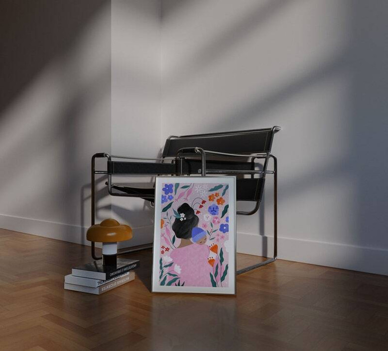 Mother and baby personalized canvas with pastel florals, custom names and date, heartfelt first-time Mother’s Day gift