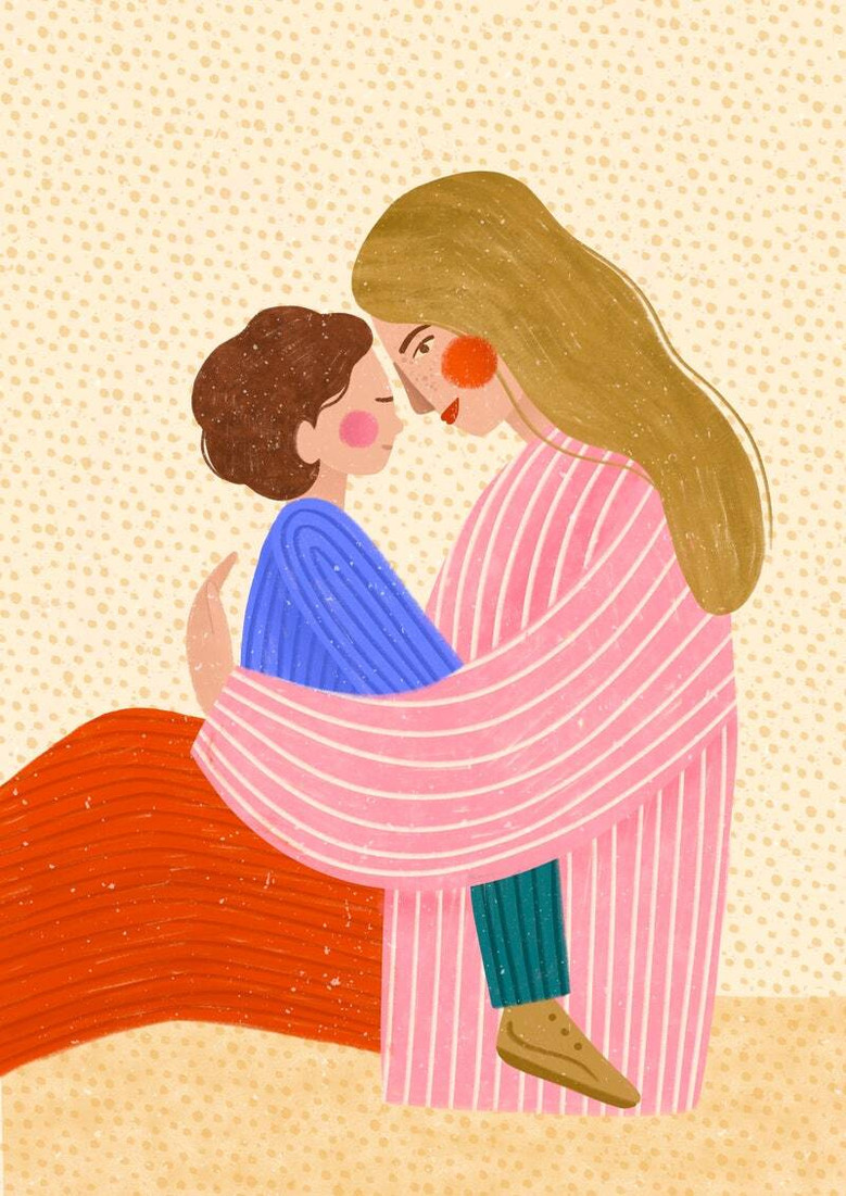 Heartfelt Mother And Baby Canvas - Touching Mom And Son Art For Kids Room DéCor