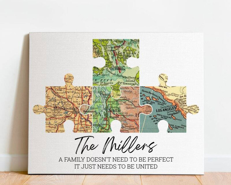 Personalized Puzzle Location Map Canvas For Mother's Day Or Anniversary - Long Distance Gift For Mom