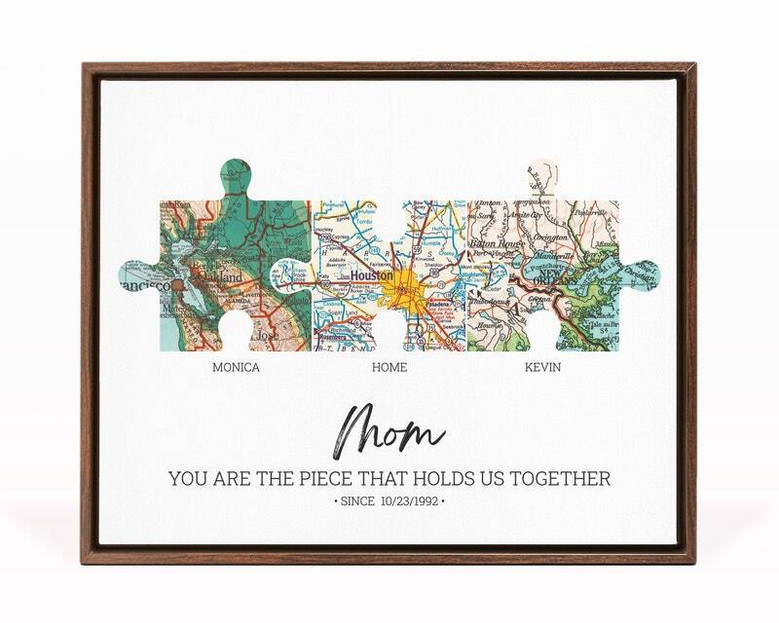 Personalized Puzzle Location Map Canvas For Mother's Day Or Anniversary - Long Distance Gift For Mom