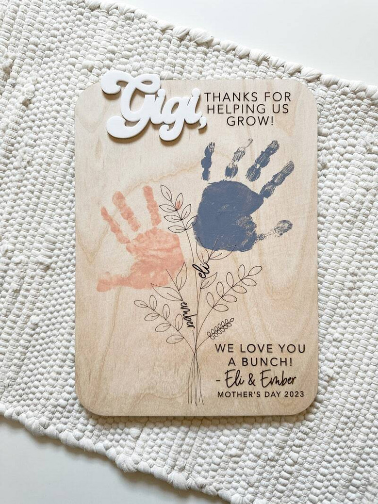 Personalized Mother's Day Wood Sign With Handprints For Mom And Grandma