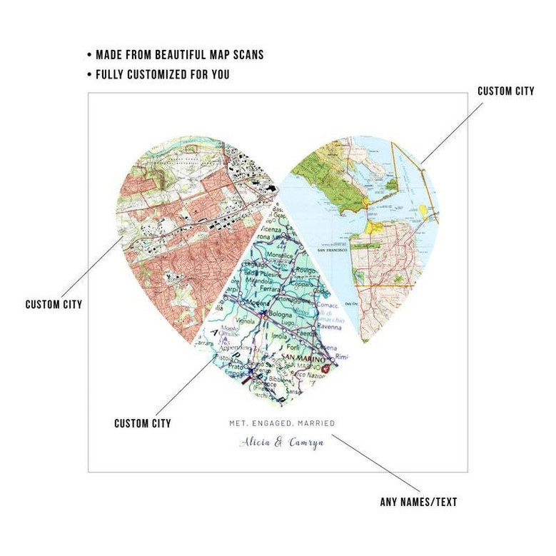 Long Distance Gift For Mom - Mother's Day Canvas From Daughter With Location Heart Map